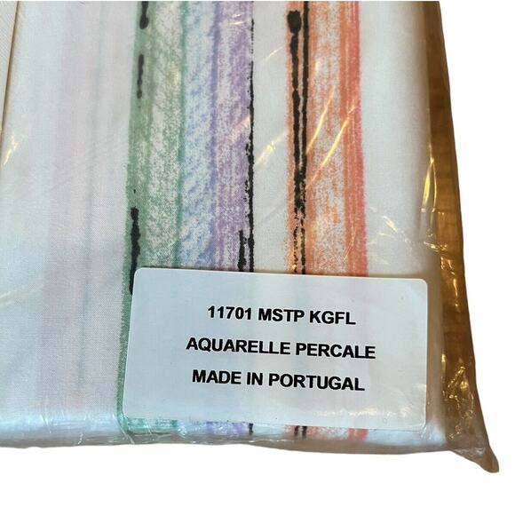 Garnet Hill Aquarelle Cotton Percale Flat Sheet KING New Soft Watercolor Stripes - Picture 2 of 3